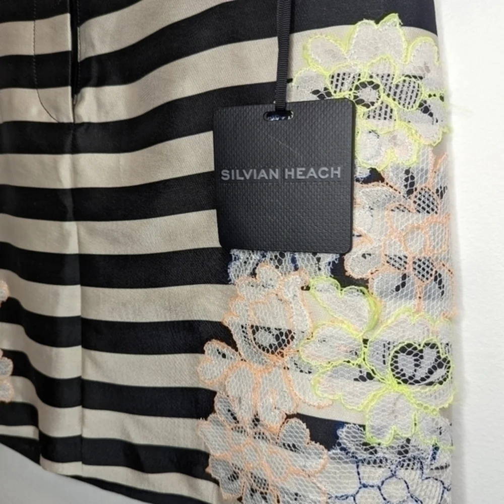 Silvian Heach NWT Stripped Mini Skirt with neon floral embroidered pattern sz XS - Picture 7 of 9
